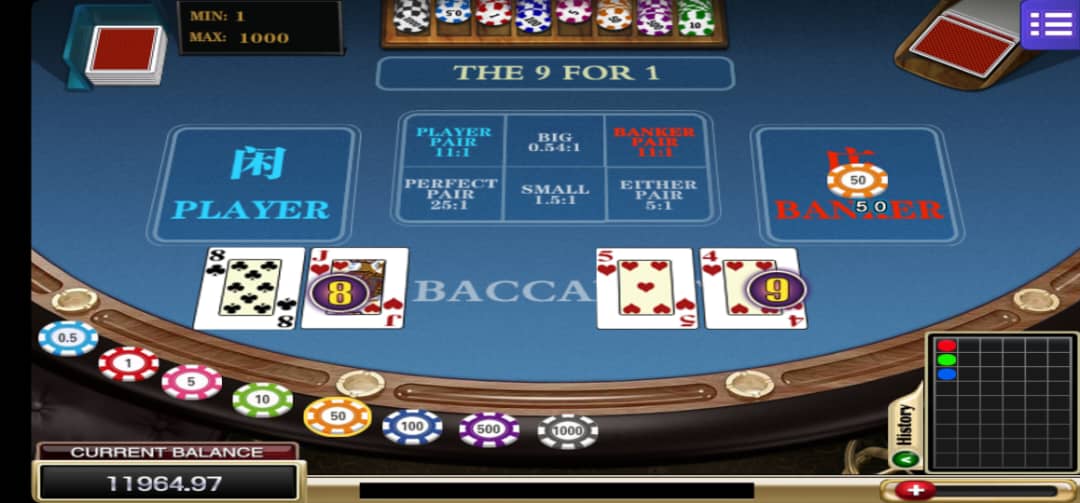 Casino table with cards and chips, highlighting Mega888's baccarat game, which offers no commission.