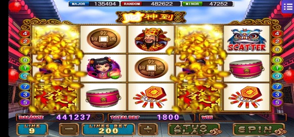 A Chinese-themed slot machine - the God of Fortune, showcasing traditional symbols of luck.