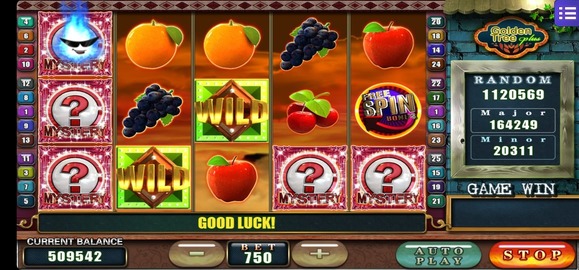 Golden Tree Plus slot machine by Mega888 displays colorful fruit and assorted items.