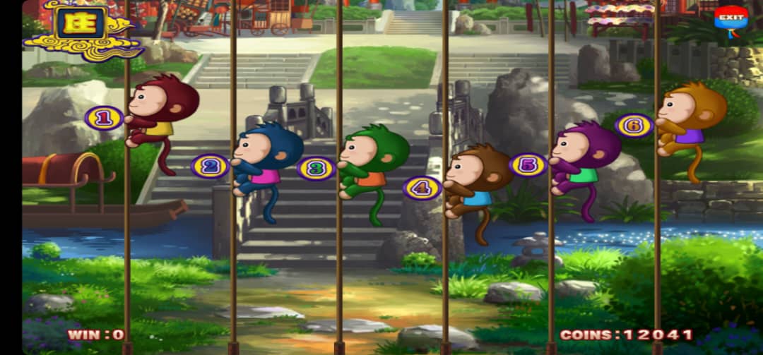 Thumbnail featuring five monkeys climbing on monkey bars in the Thunder Bolt game by Mega888.